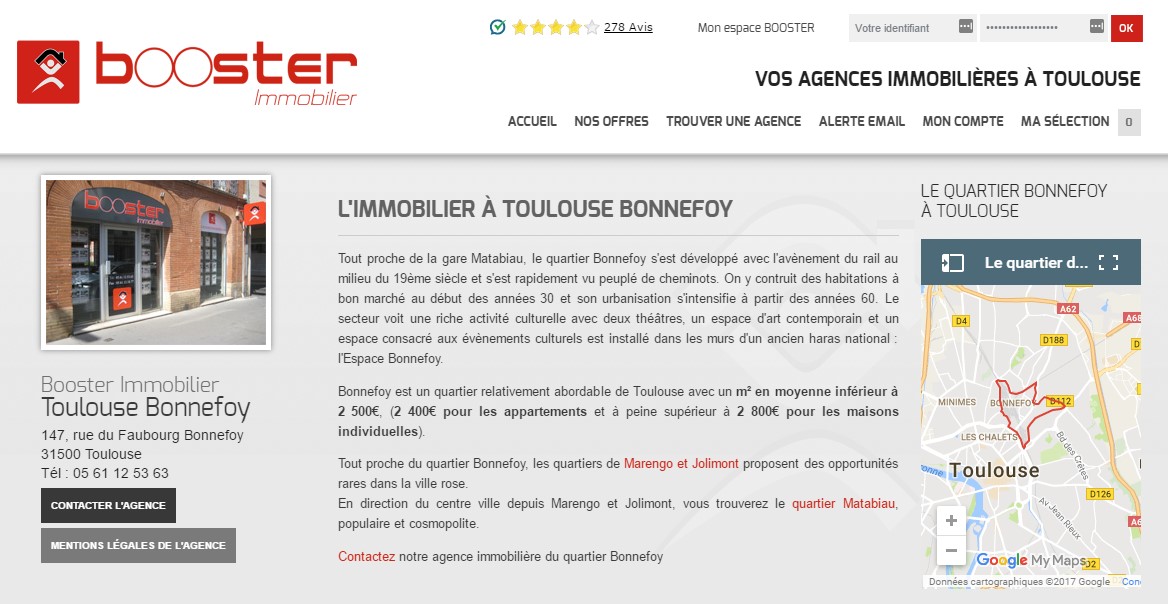 page présentation de l'agence immobiliere site immobilier Booster