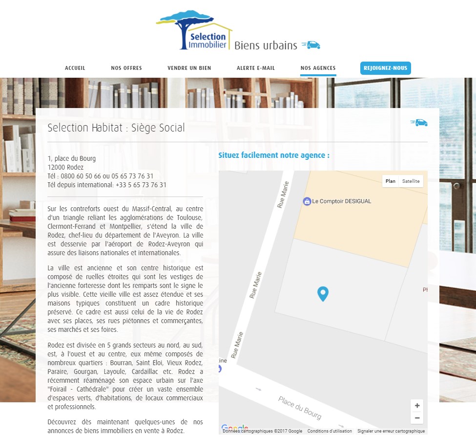 page présentation de l'agence immobiliere site immobilier selection immobilier